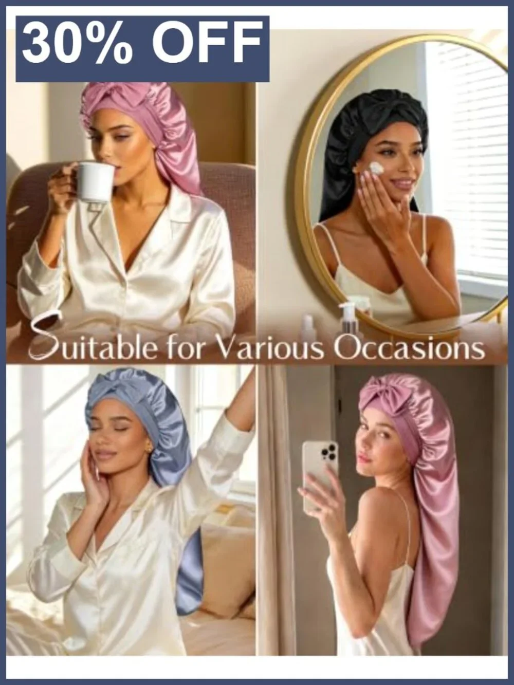 Double Layer Extra Long Adjustable Satin Sleep Bonnet